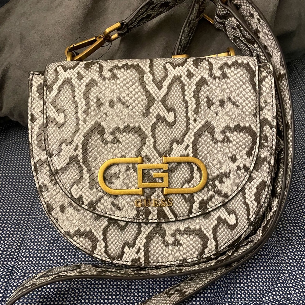 Guess Gray Snakeskin Bag with Gold Detail